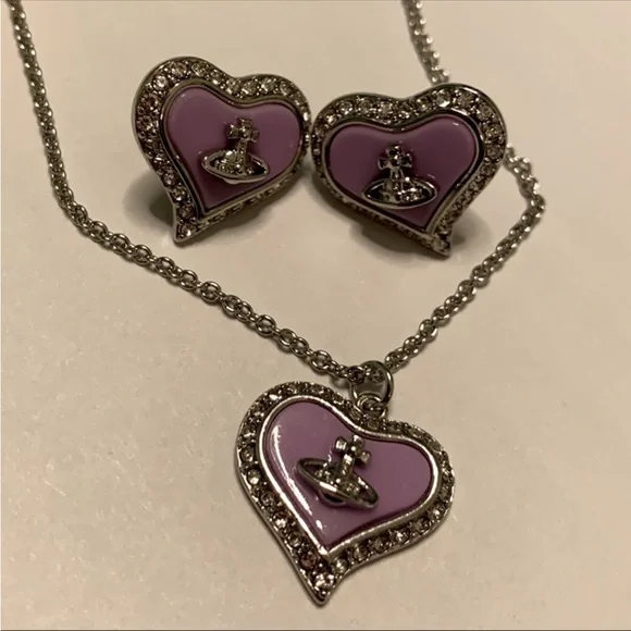 Sold out Vivienne Westwood silver crystal heart pink / purple enamel necklace - Picture 4 of 4